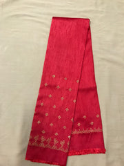 Red peacock kasuti blouse front with embroidered peacock design
